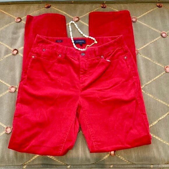 Talbots Pants Red Corduroy Straight Leg High Rise Red Heritage (8) - Picture 1 of 7